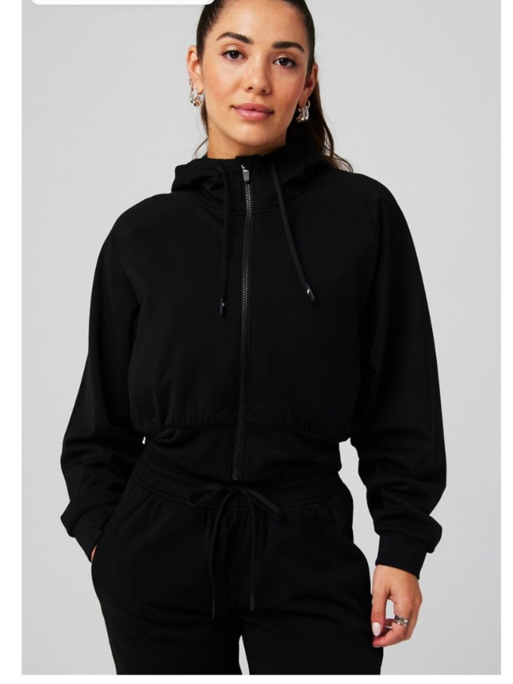 Fabletics Black Cold Weather Full-Zip Cropped Hoodie Small
